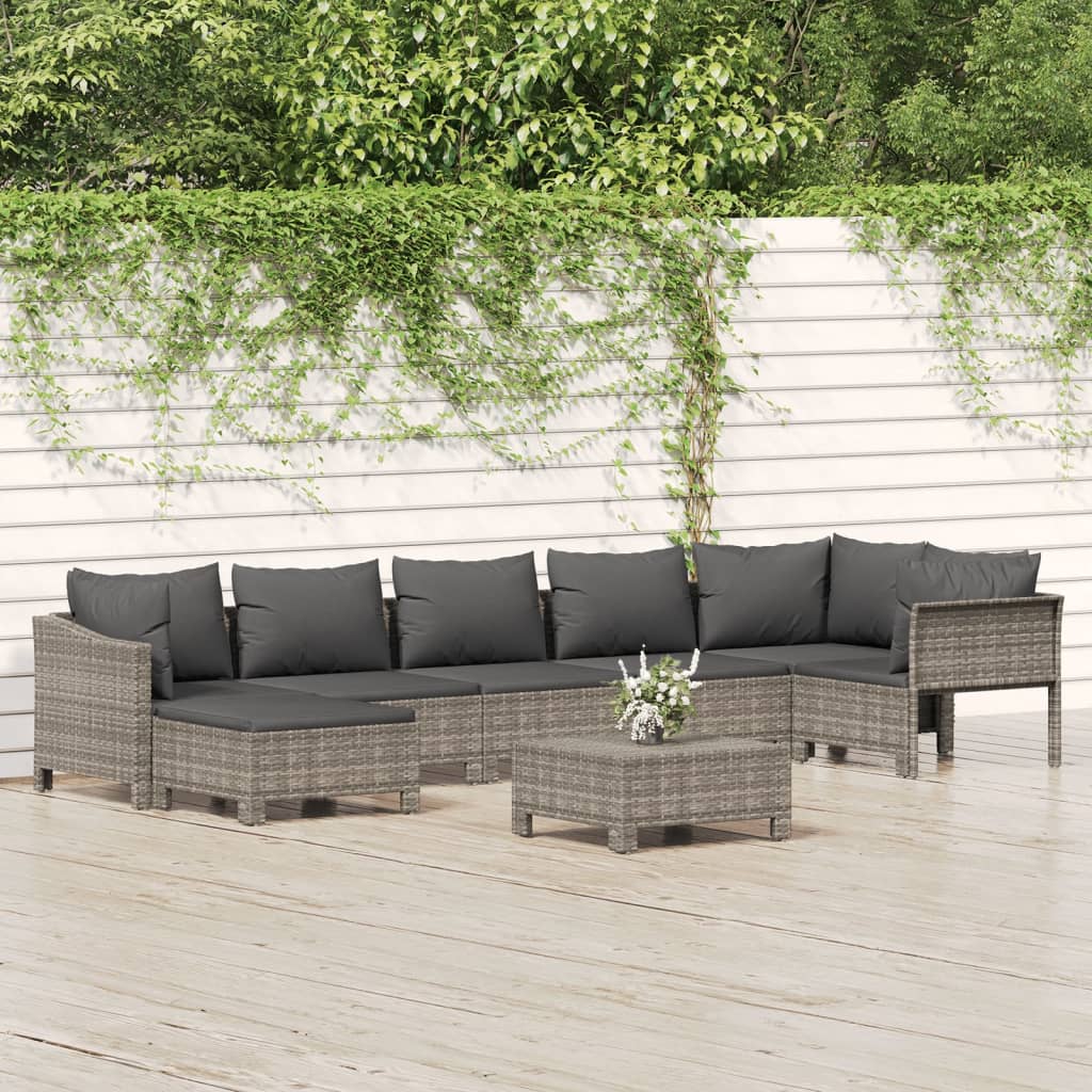 vidaXL 8 Piece Patio Lounge Set with Cushions Gray Poly Rattan-0