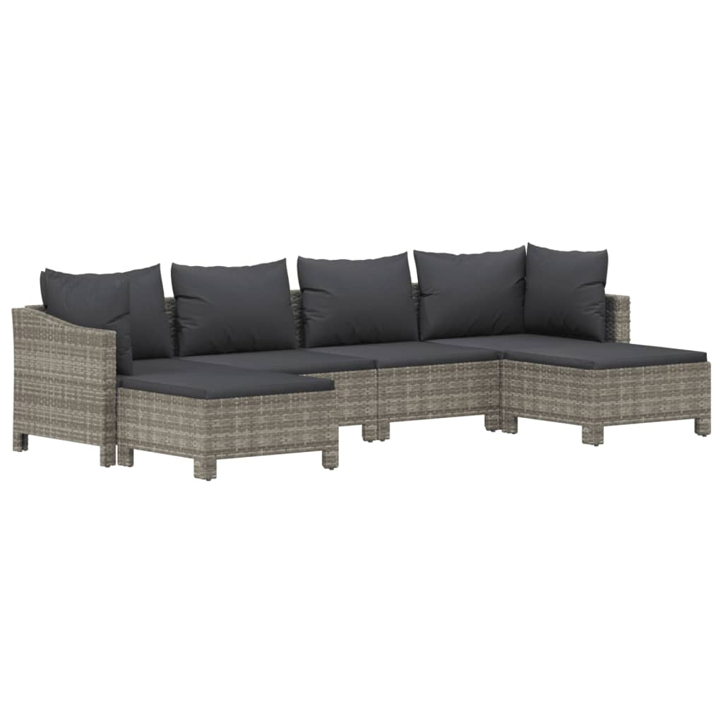 vidaXL 6 Piece Patio Lounge Set with Cushions Gray Poly Rattan-1