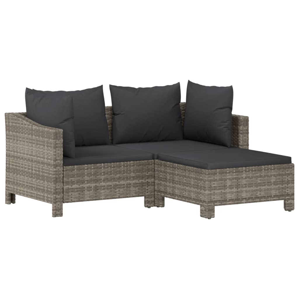 vidaXL 6 Piece Patio Lounge Set with Cushions Gray Poly Rattan-3