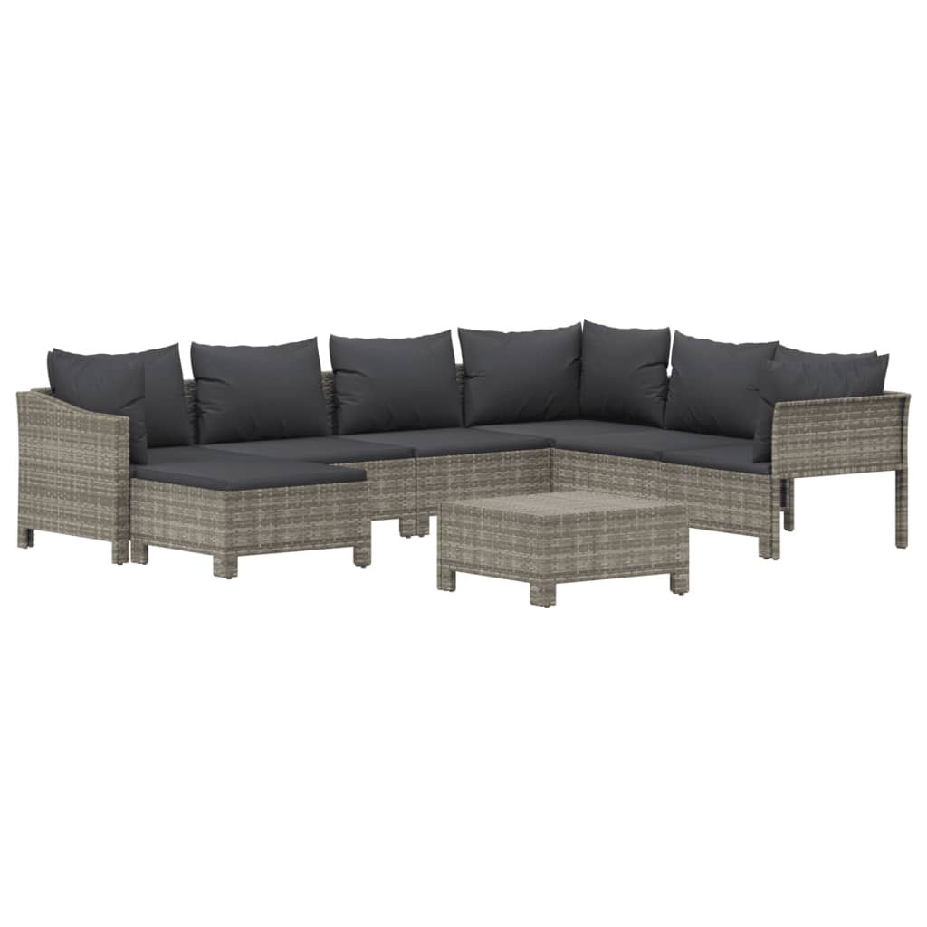 vidaXL 8 Piece Patio Lounge Set with Cushions Gray Poly Rattan-1