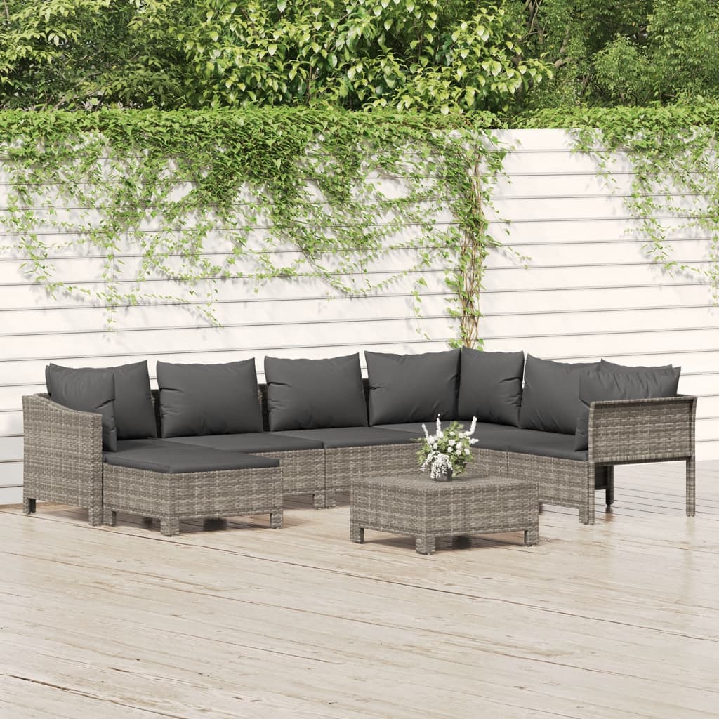 vidaXL 8 Piece Patio Lounge Set with Cushions Gray Poly Rattan-0