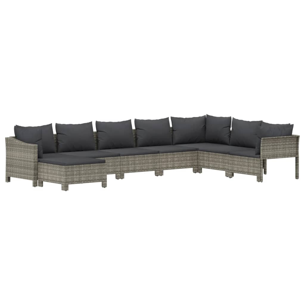 vidaXL 8 Piece Patio Lounge Set with Cushions Gray Poly Rattan-2