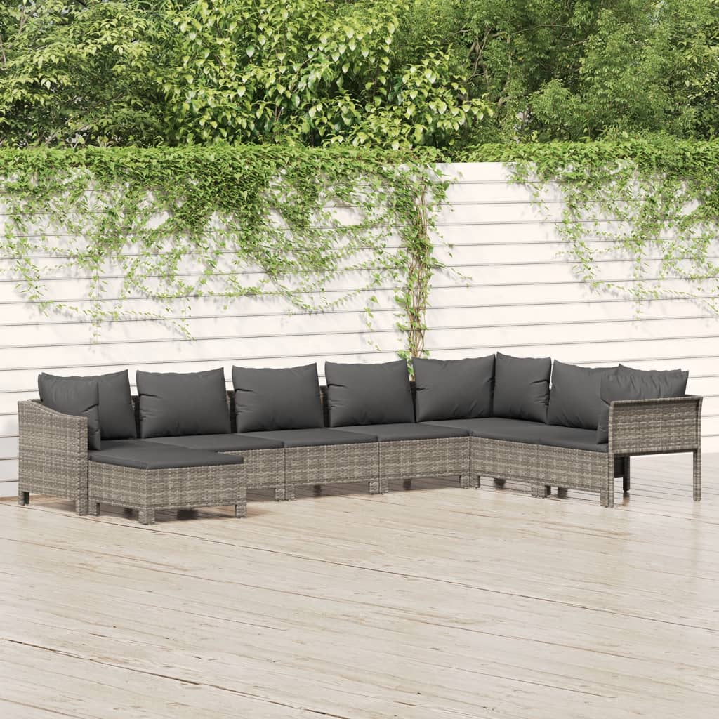 vidaXL 8 Piece Patio Lounge Set with Cushions Gray Poly Rattan-0