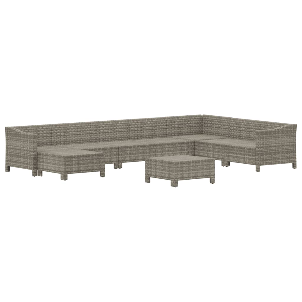 vidaXL 9 Piece Patio Lounge Set with Cushions Gray Poly Rattan-4