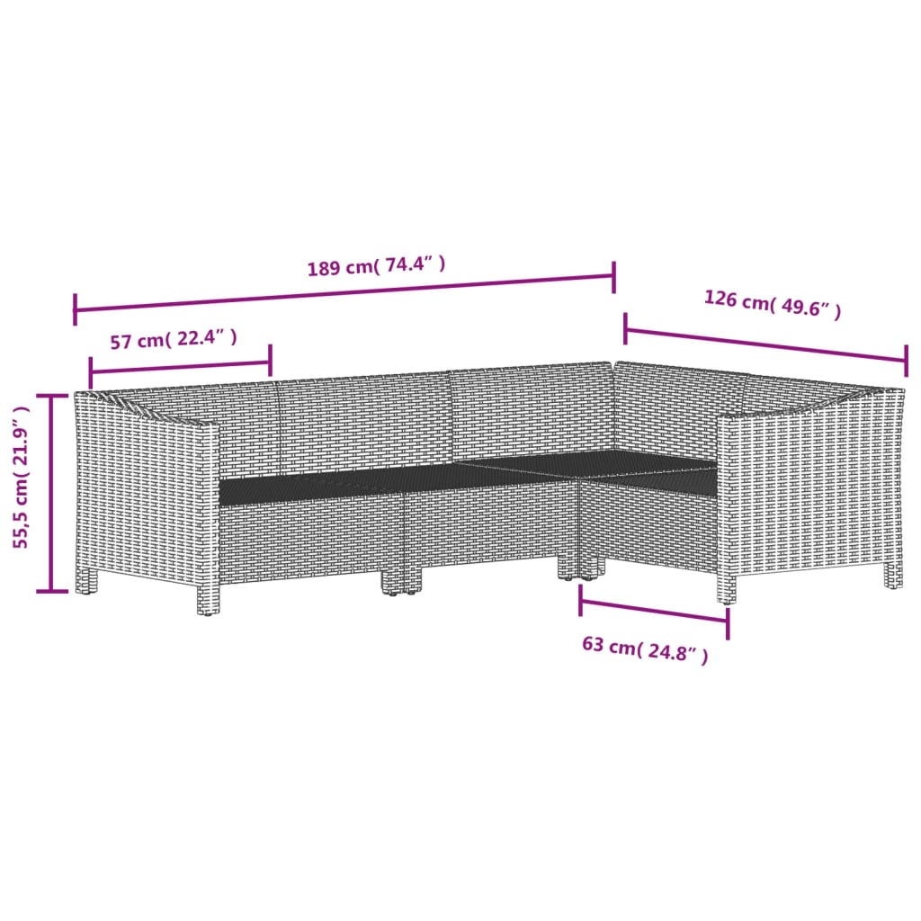 vidaXL 9 Piece Patio Lounge Set with Cushions Gray Poly Rattan-9