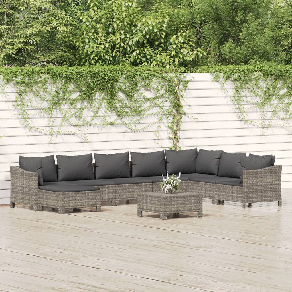 vidaXL 9 Piece Patio Lounge Set with Cushions Gray Poly Rattan-1