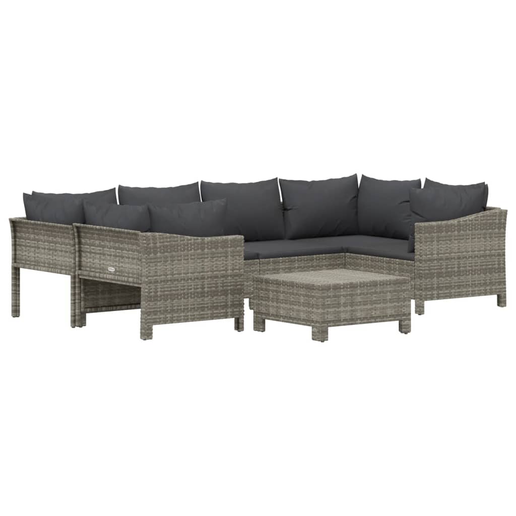 vidaXL 7 Piece Patio Lounge Set with Cushions Gray Poly Rattan-2