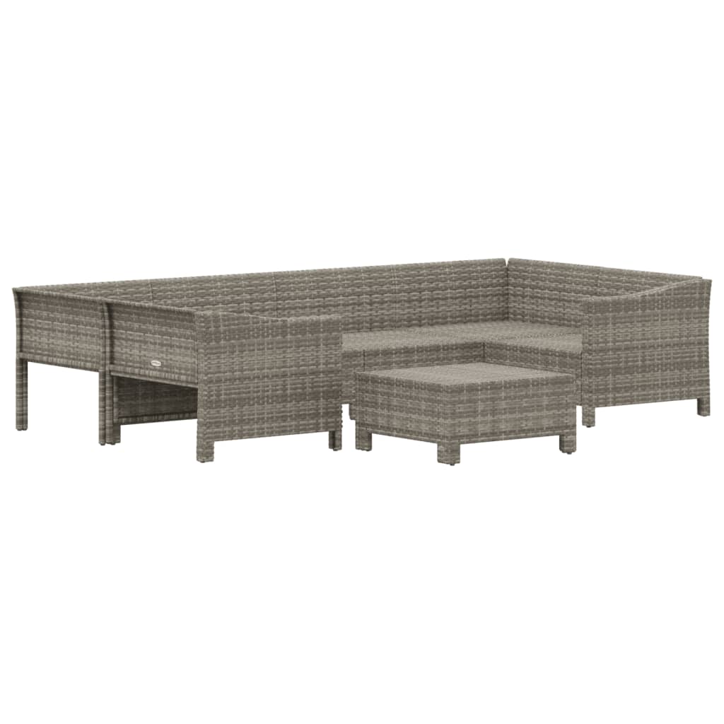 vidaXL 7 Piece Patio Lounge Set with Cushions Gray Poly Rattan-3