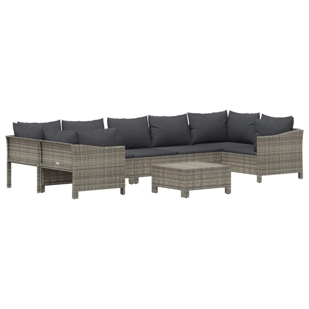 vidaXL 8 Piece Patio Lounge Set with Cushions Gray Poly Rattan-1