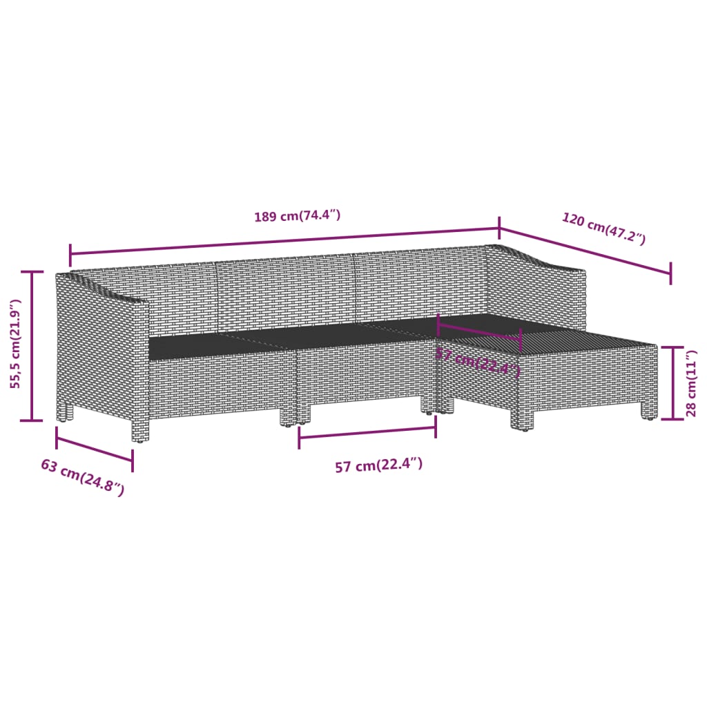 vidaXL 8 Piece Patio Lounge Set with Cushions Gray Poly Rattan-7