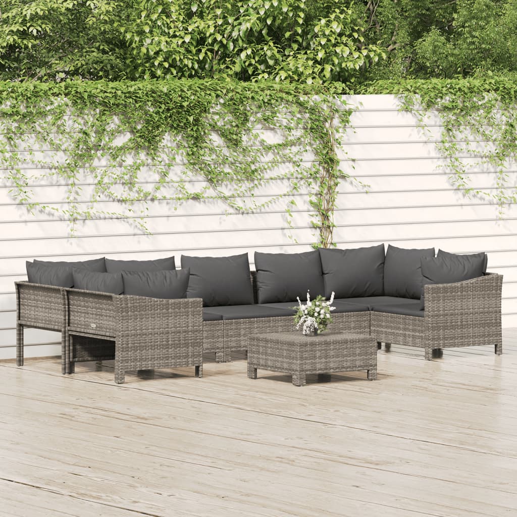 vidaXL 8 Piece Patio Lounge Set with Cushions Gray Poly Rattan-0