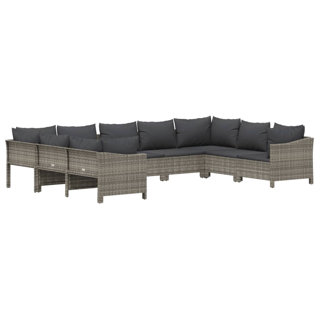 vidaXL 9 Piece Patio Lounge Set with Cushions Gray Poly Rattan-1