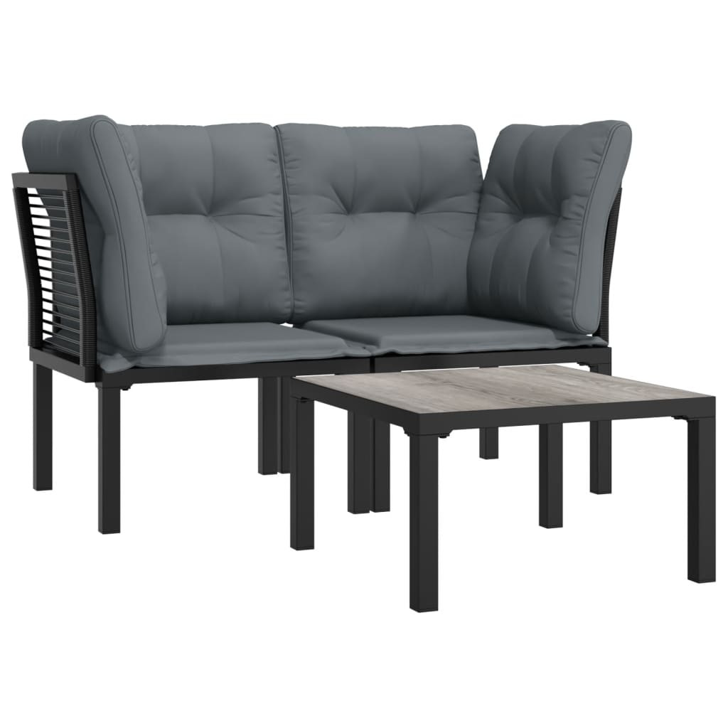 vidaXL 3 Piece Patio Lounge Set Black and Gray Poly Rattan-1