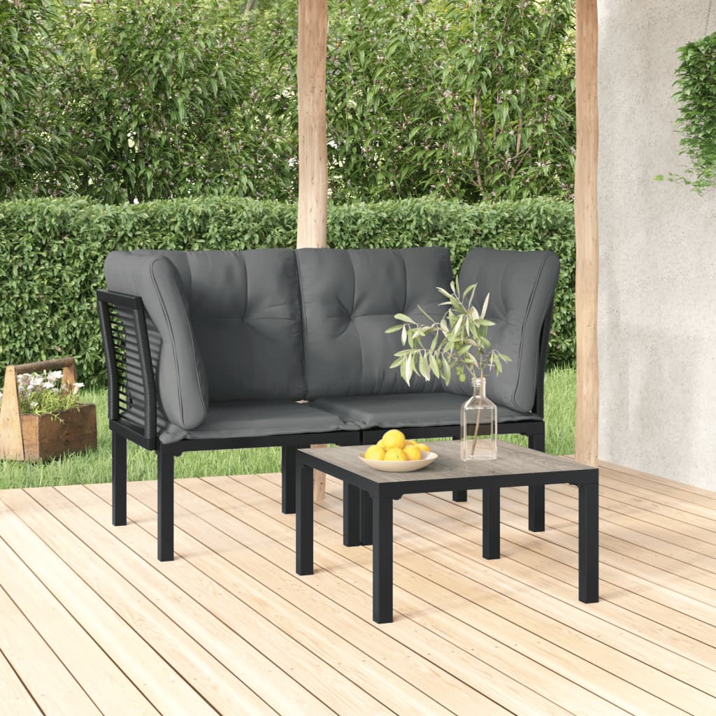 vidaXL 3 Piece Patio Lounge Set Black and Gray Poly Rattan-0