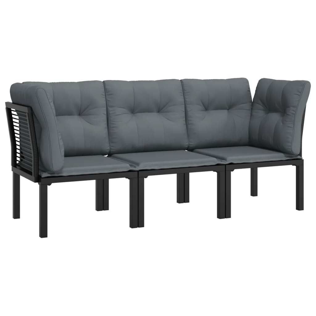 vidaXL 3 Piece Patio Lounge Set Black and Gray Poly Rattan-1