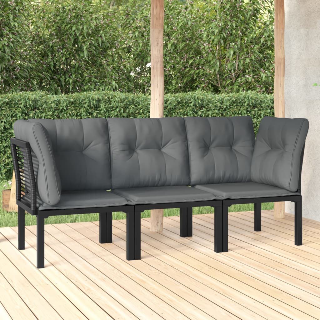 vidaXL 3 Piece Patio Lounge Set Black and Gray Poly Rattan-0