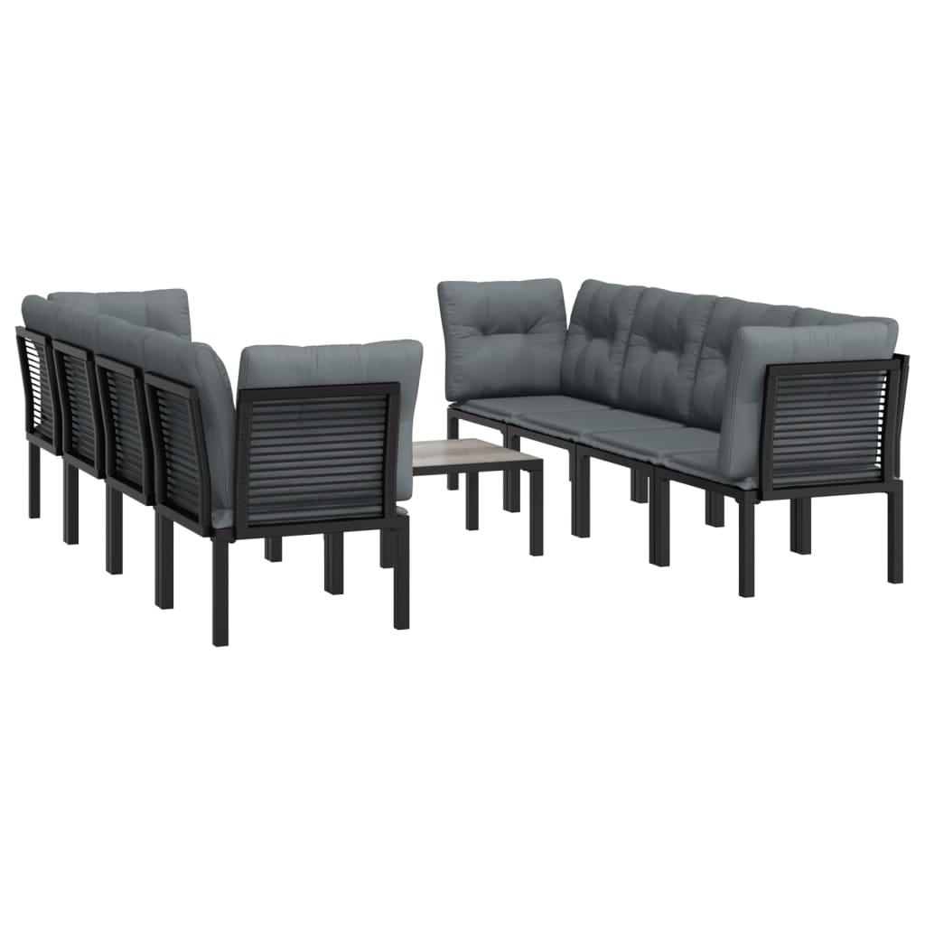 vidaXL 9 Piece Patio Lounge Set Black and Gray Poly Rattan-1