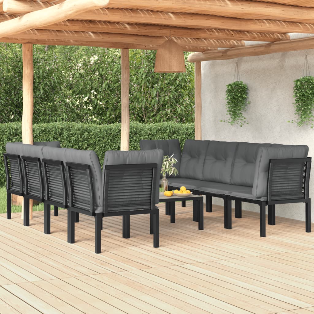 vidaXL 9 Piece Patio Lounge Set Black and Gray Poly Rattan-0