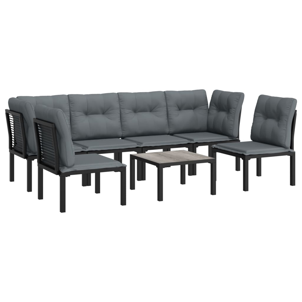 vidaXL 7 Piece Patio Lounge Set Black and Gray Poly Rattan-1