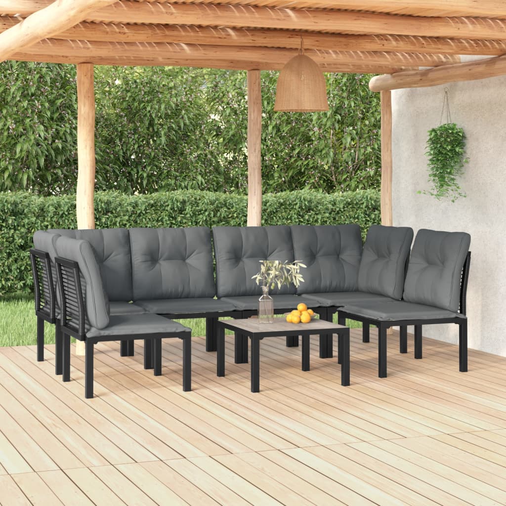 vidaXL 7 Piece Patio Lounge Set Black and Gray Poly Rattan-0