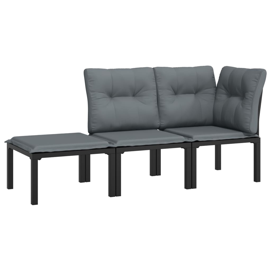 vidaXL 3 Piece Patio Lounge Set Black and Gray Poly Rattan-1