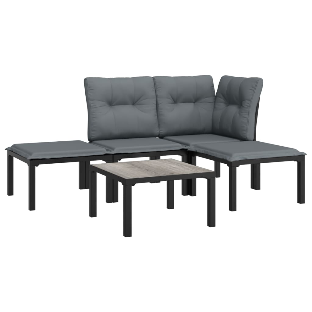 vidaXL 5 Piece Patio Lounge Set Black and Gray Poly Rattan-1