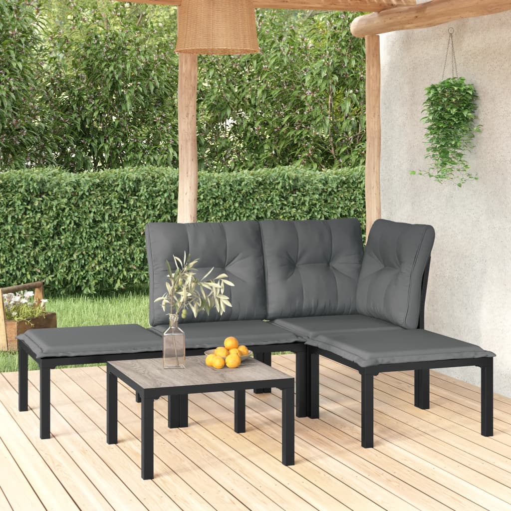 vidaXL 5 Piece Patio Lounge Set Black and Gray Poly Rattan-0