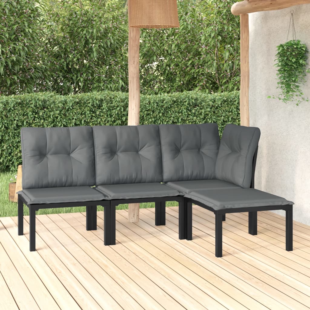 vidaXL 4 Piece Patio Lounge Set Black and Gray Poly Rattan-0