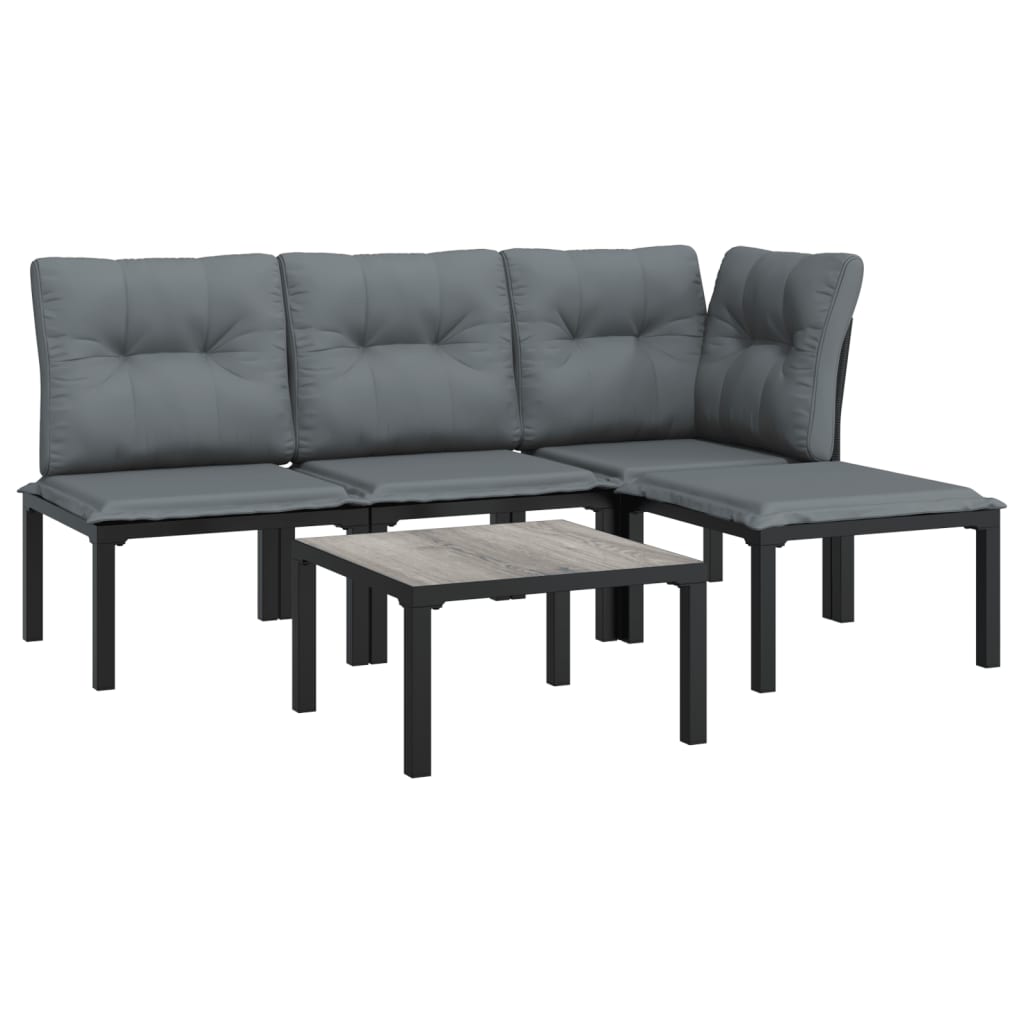 vidaXL 5 Piece Patio Lounge Set Black and Gray Poly Rattan-1