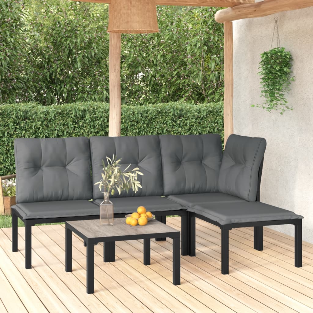 vidaXL 5 Piece Patio Lounge Set Black and Gray Poly Rattan-0