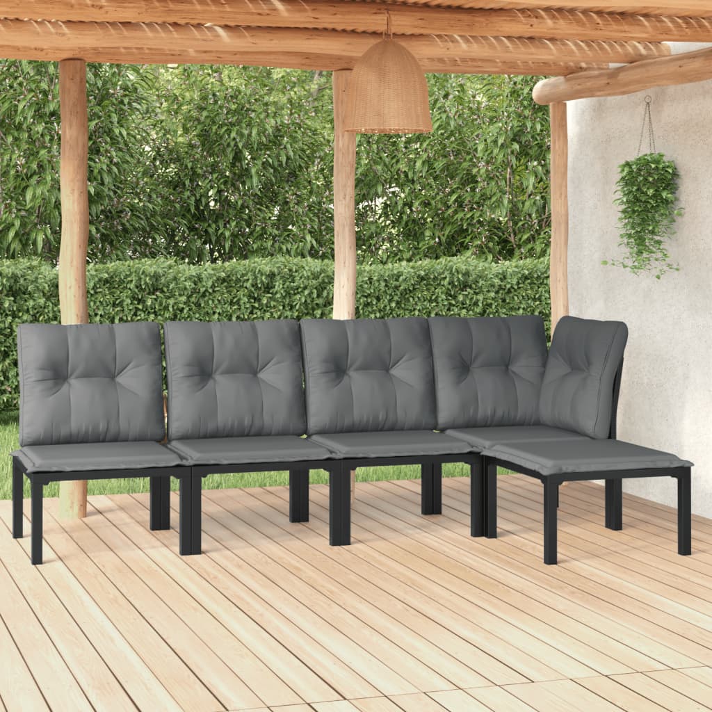 vidaXL 5 Piece Patio Lounge Set Black and Gray Poly Rattan-0