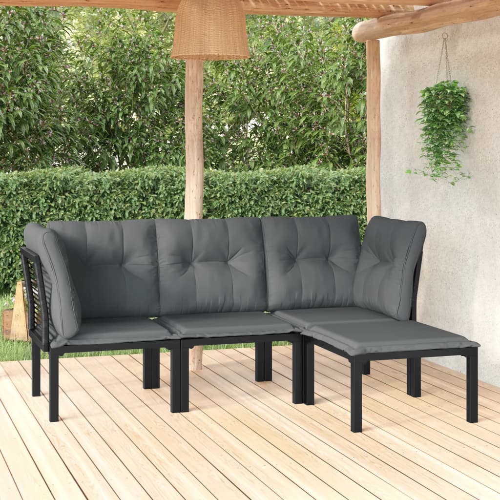 vidaXL 4 Piece Patio Lounge Set Black and Gray Poly Rattan-0