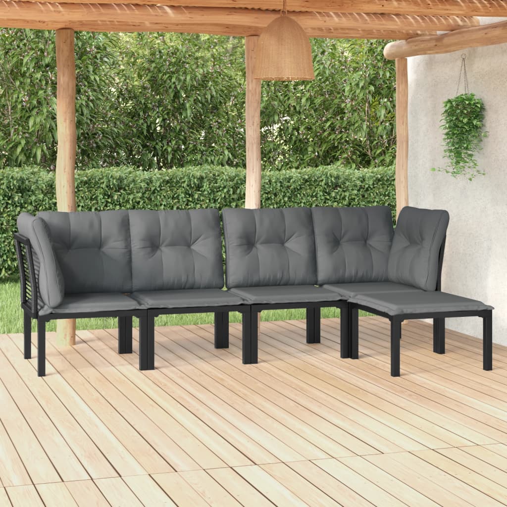 vidaXL 5 Piece Patio Lounge Set Black and Gray Poly Rattan-0