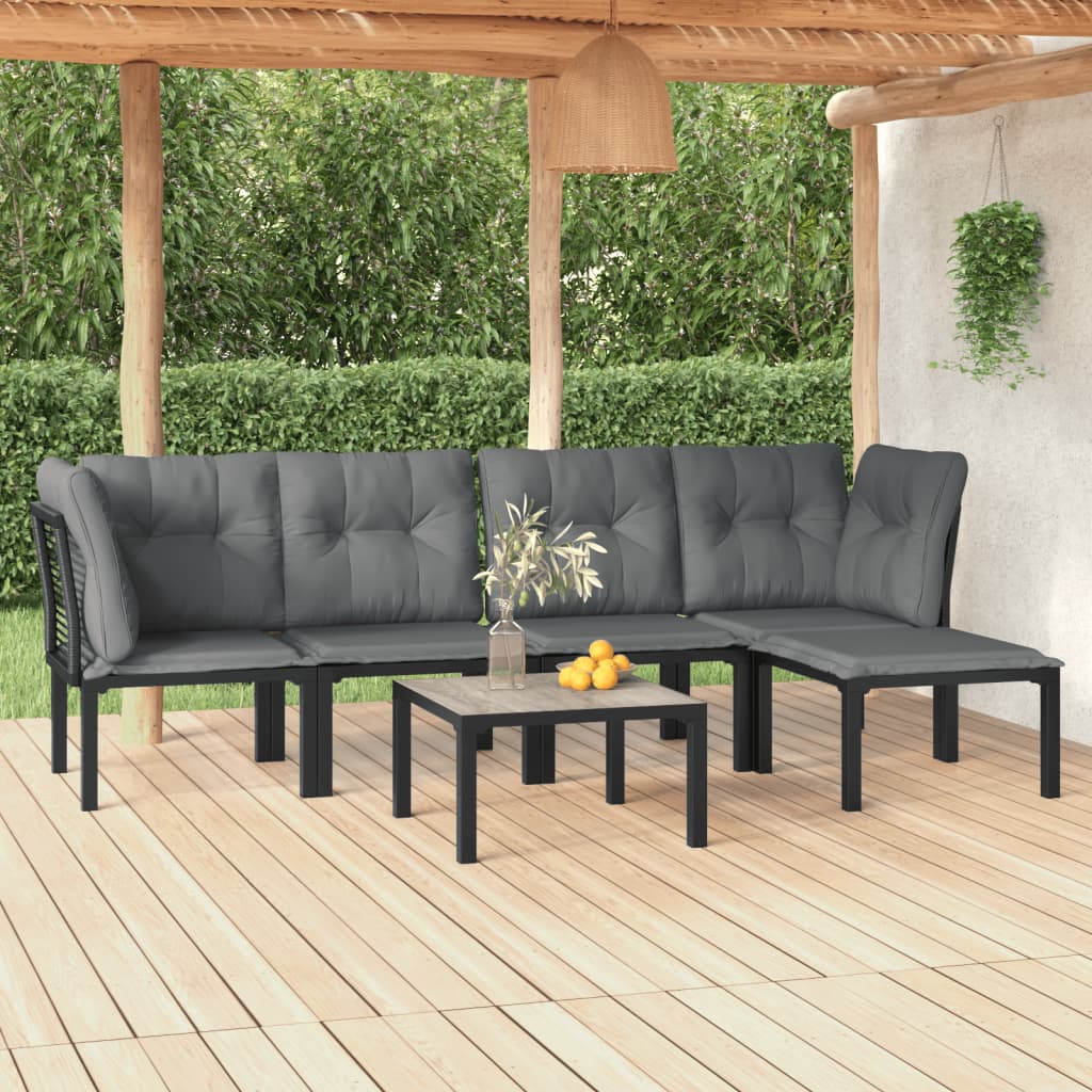 vidaXL 6 Piece Patio Lounge Set Black and Gray Poly Rattan-0