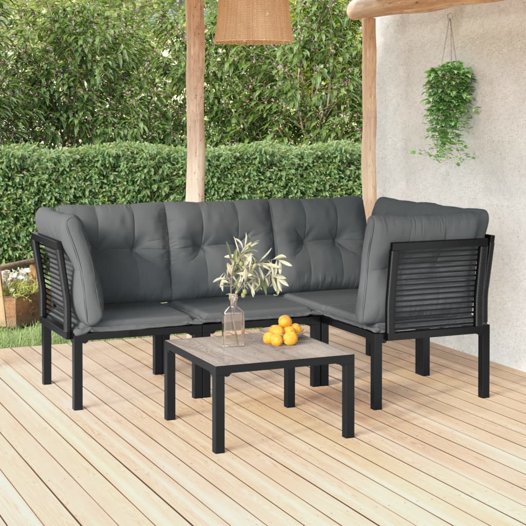 vidaXL 5 Piece Patio Lounge Set Black and Gray Poly Rattan-0