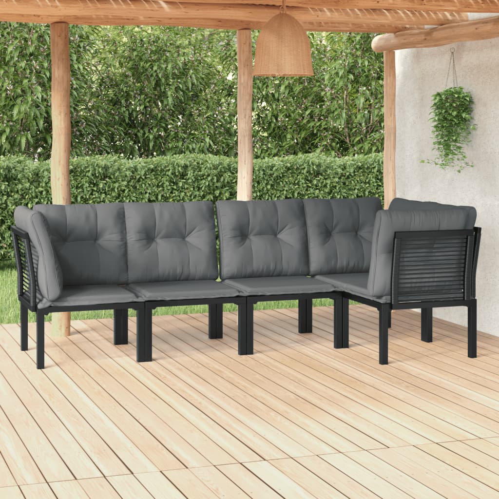 vidaXL 5 Piece Patio Lounge Set Black and Gray Poly Rattan-0