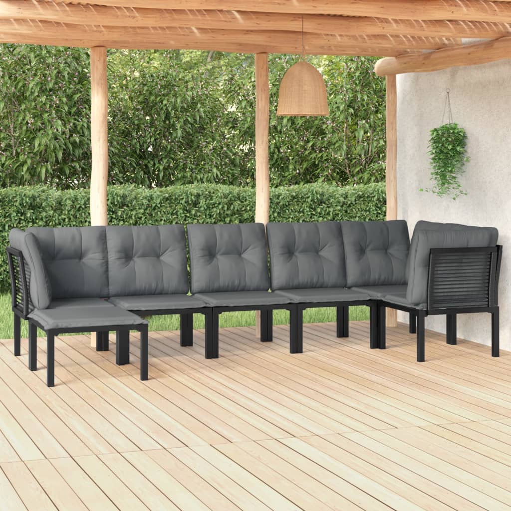 vidaXL 7 Piece Patio Lounge Set Black and Gray Poly Rattan-0