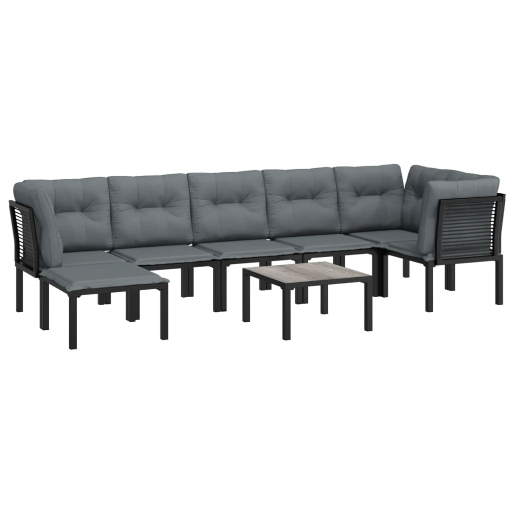 vidaXL 8 Piece Patio Lounge Set Black and Gray Poly Rattan-1