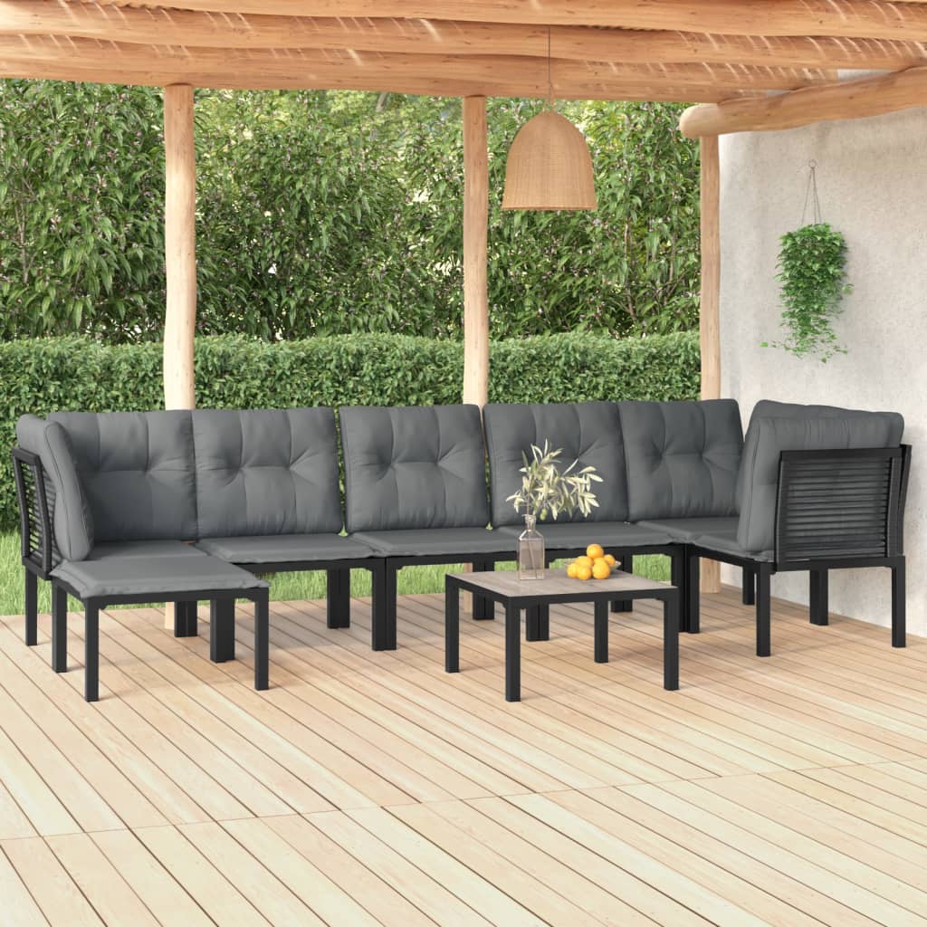 vidaXL 8 Piece Patio Lounge Set Black and Gray Poly Rattan-0