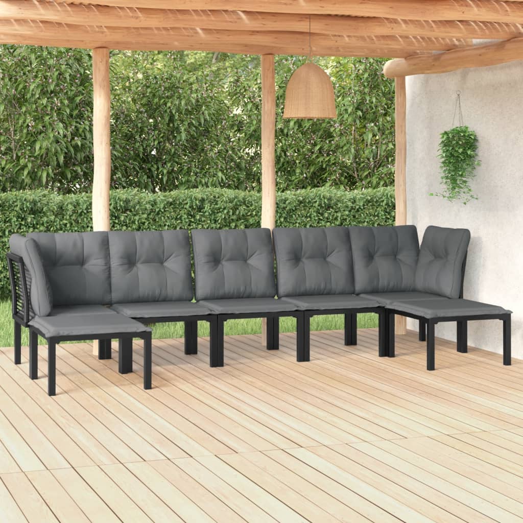 vidaXL 7 Piece Patio Lounge Set Black and Gray Poly Rattan-0