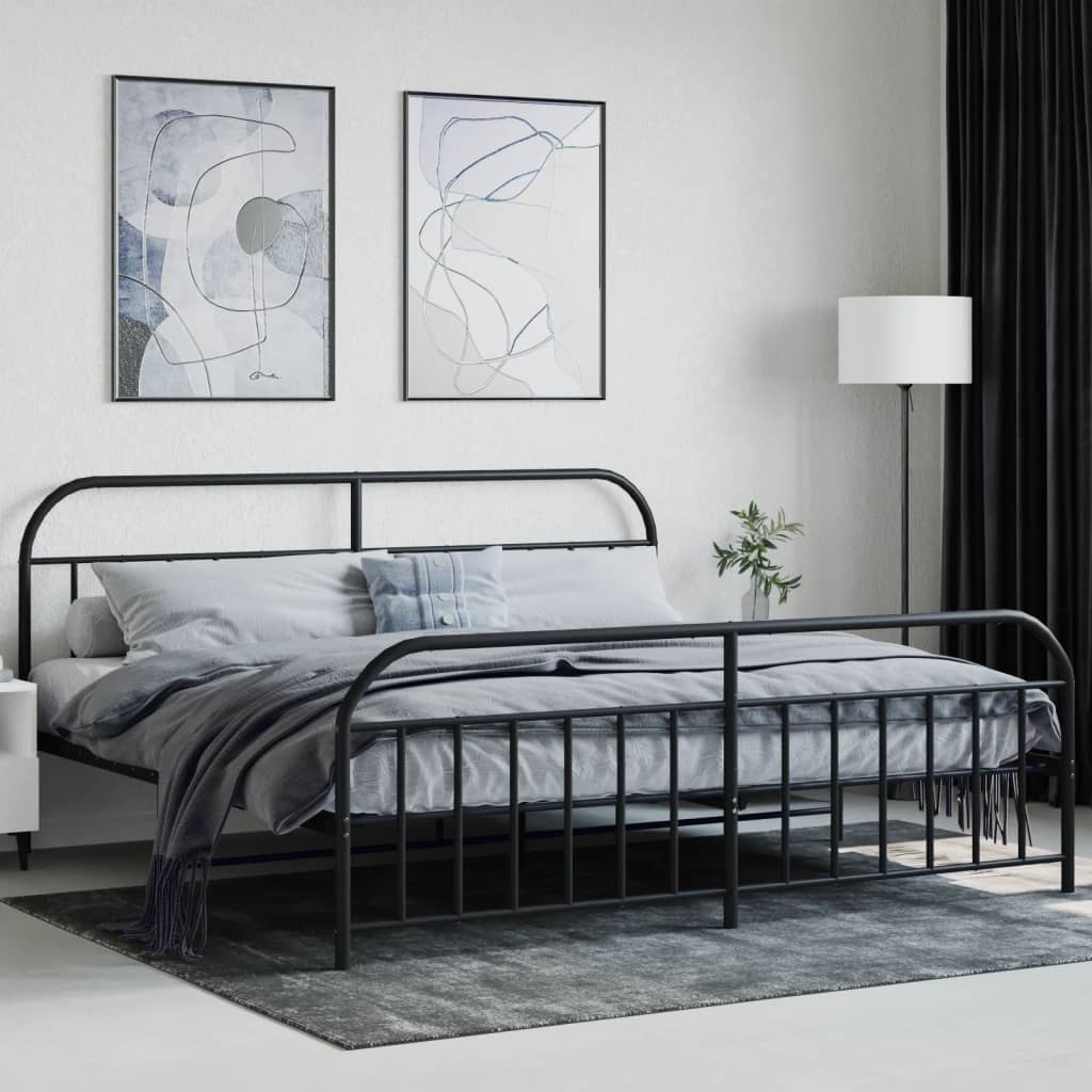 vidaXL Metal Bed Frame with Headboard and Footboard Black 76"x79.9" King-2