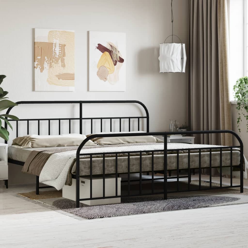 vidaXL Metal Bed Frame with Headboard and Footboard Black 76"x79.9" King-1