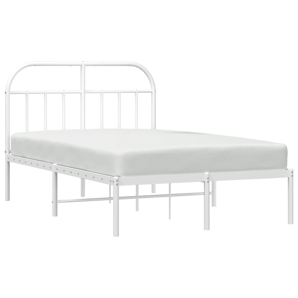 vidaXL Metal Bed Frame with Headboard White 53.9"x74.8" Full-4