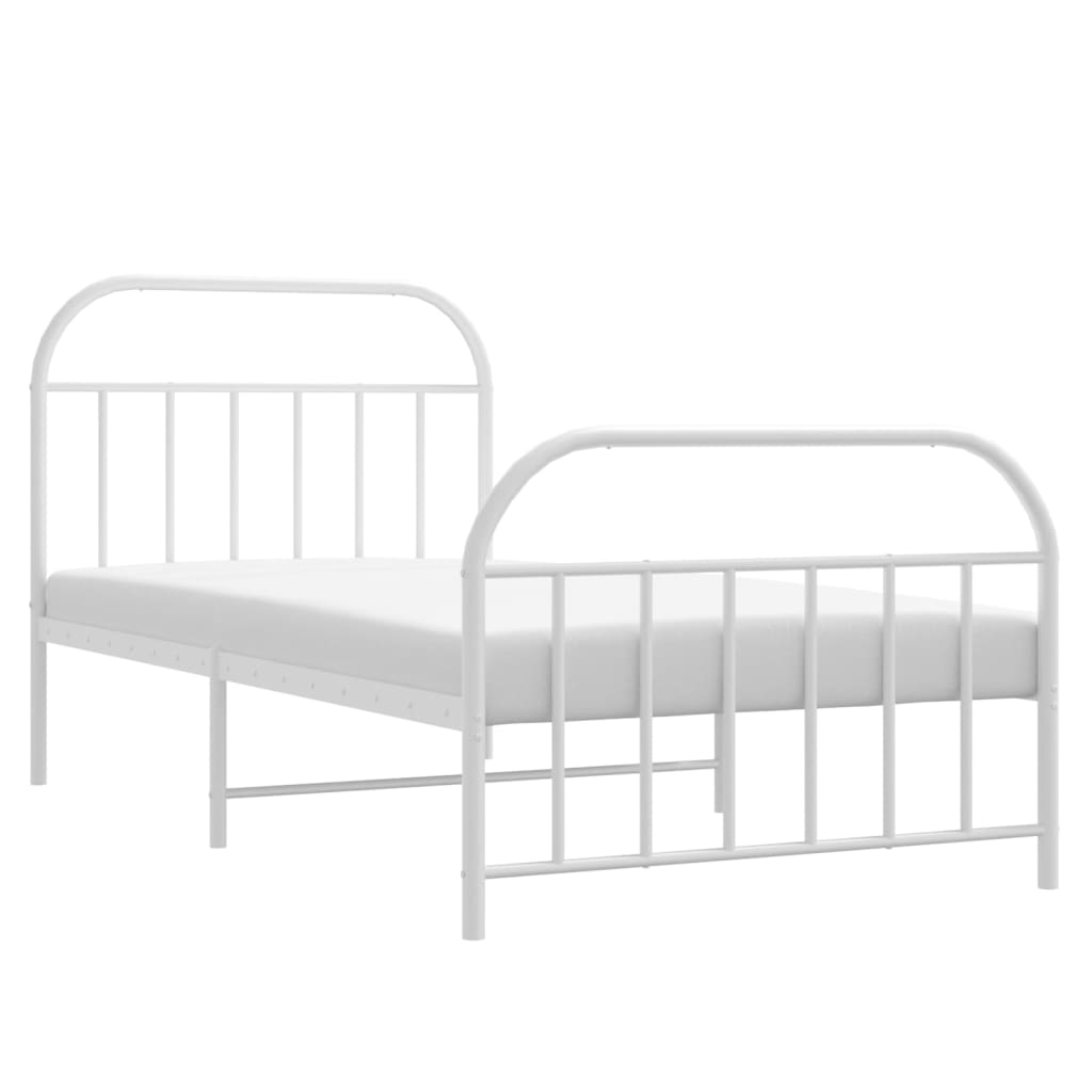 vidaXL Metal Bed Frame with Headboard and Footboard White 39.4"x74.8" Twin-4