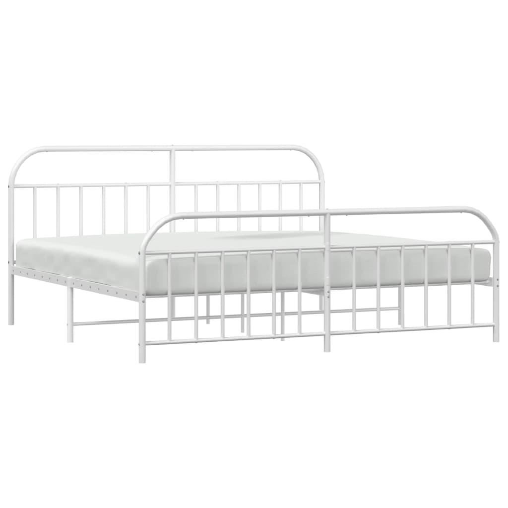 vidaXL Metal Bed Frame with Headboard and Footboard White 76"x79.9" King-4