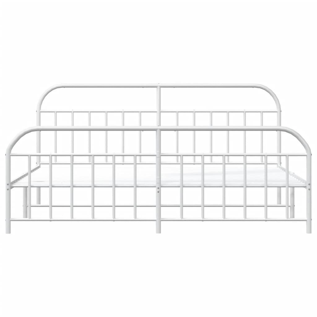 vidaXL Metal Bed Frame with Headboard and Footboard White 76"x79.9" King-6