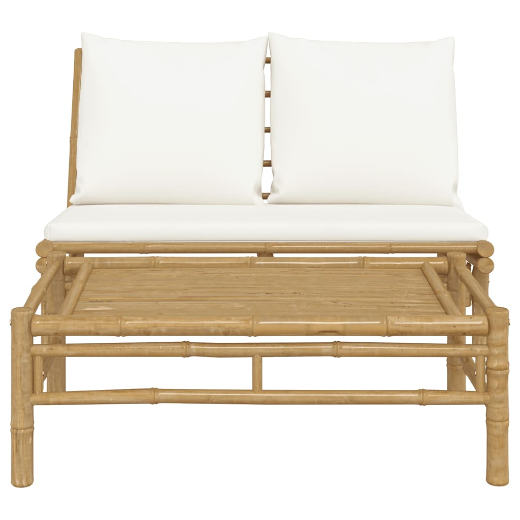 vidaXL 2 Piece Patio Lounge Set with Cream White Cushions Bamboo-1