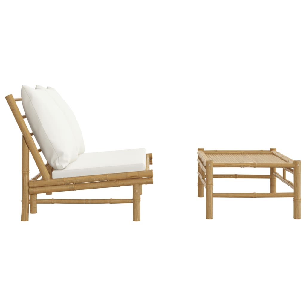 vidaXL 2 Piece Patio Lounge Set with Cream White Cushions Bamboo-2