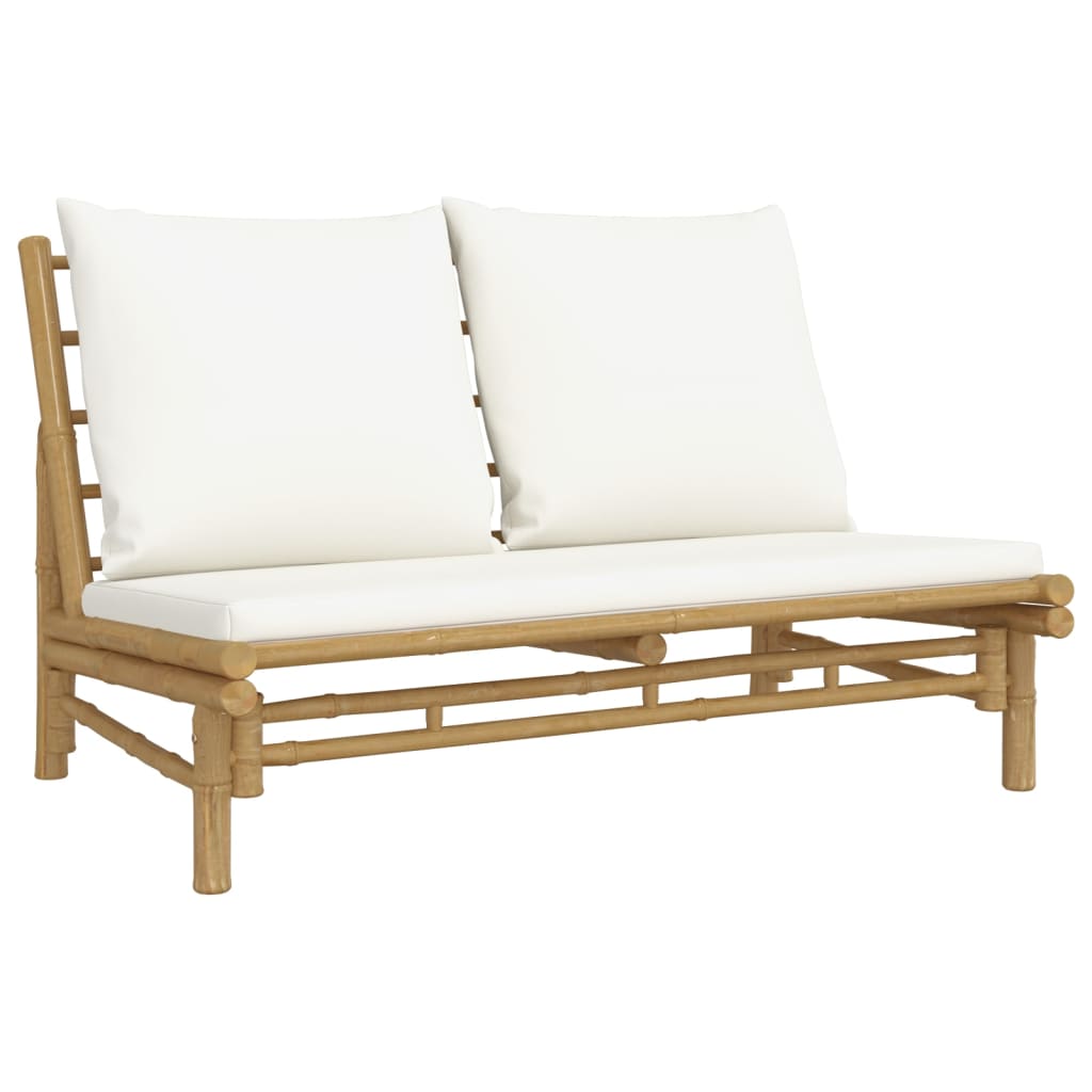 vidaXL 2 Piece Patio Lounge Set with Cream White Cushions Bamboo-3