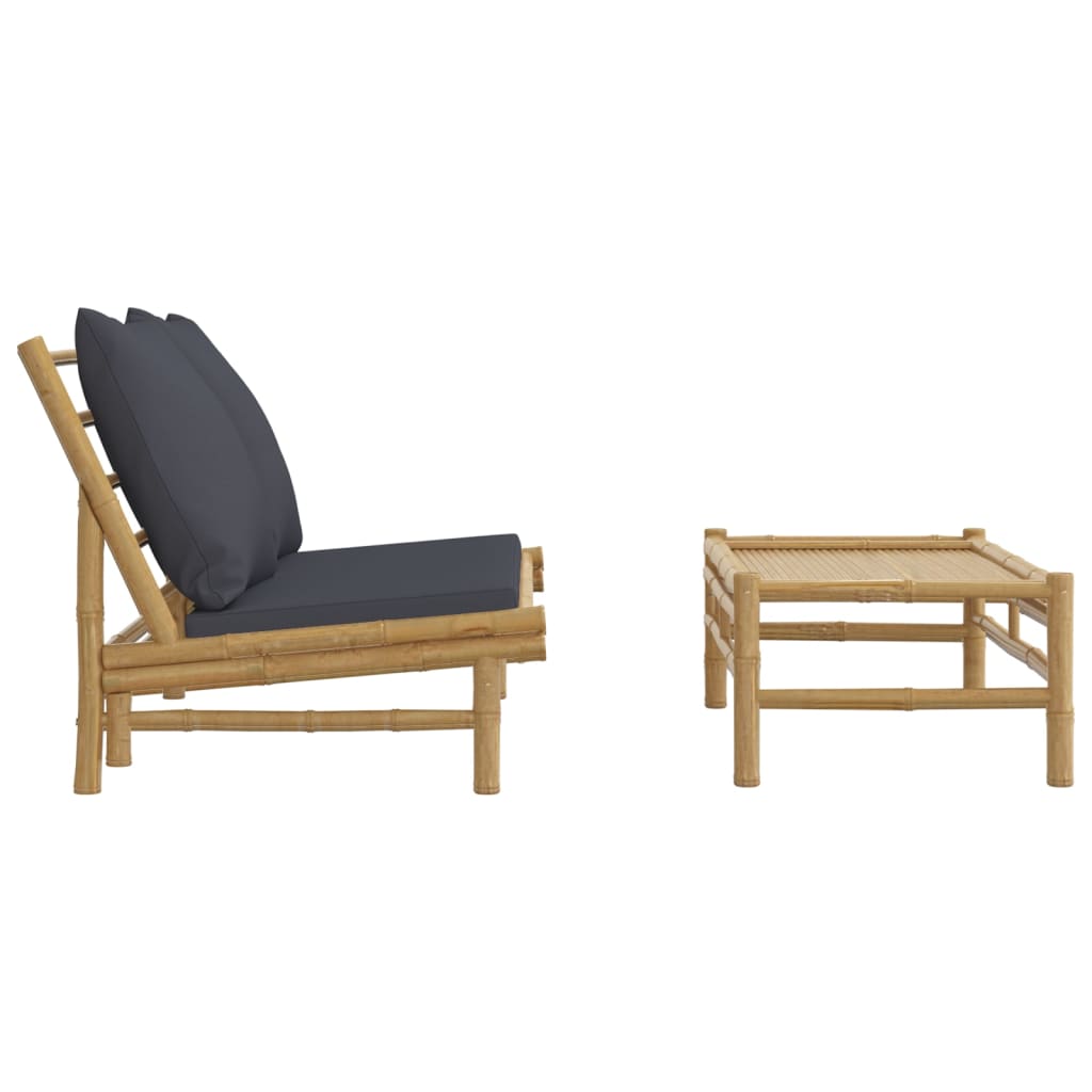 vidaXL 2 Piece Patio Lounge Set with Dark Gray Cushions Bamboo-2